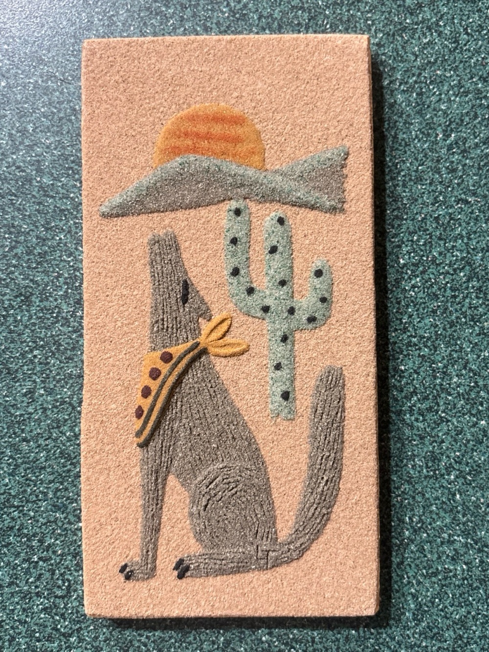 Navajo Sand Art Painting  "Coyote" Cuba, New Mexico Signed Larry Toledo